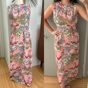 🍄 Leslie Fay Marbled Pink Vintage Dress Pink Sz M